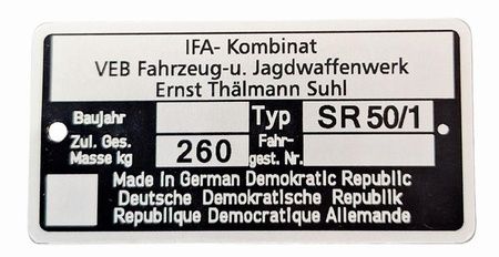 Simson SR 50/1 tabliczka znamionowa