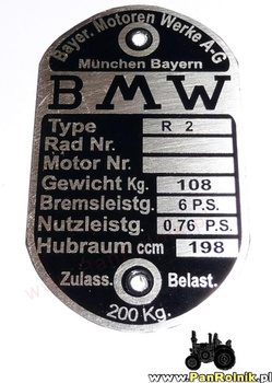 BMW R 2 tabliczka znamionowa