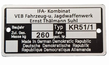 Simson KR51/1 KR 51/1 tabliczka znamionowa