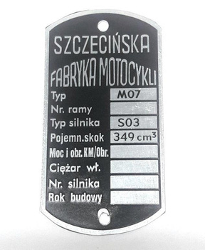 Junak M07 1959 tabliczka znamionowa