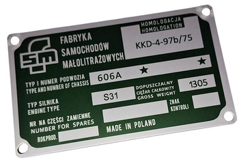 Syrena FSM 105 105L tabliczka znamionowa nr.2 (typ 606A, 1305 kg)