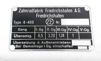 Mercedes, skrzynia biegów K-40D tabliczka znamionowa