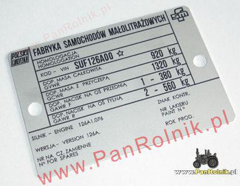 Polski Fiat 126p tabliczka znamionowa VIN SUF126A00, wersja 126A.