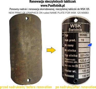 WSK 125 175 nadruk renowacja regeneracja tabliczki znamionowej