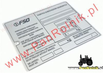 Polski Fiat 125p (1989-1991) tabliczka znamionowa pusta