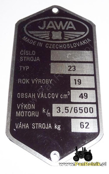 Jawa 50 typ 23 tabliczka znaminowa