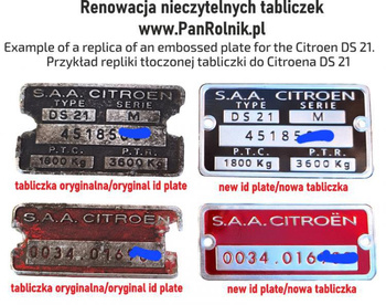 Citroen DS 21 renowacja tabliczka znamionowa tłoczona