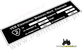 IFA F9 tabliczka znamionowa DDR