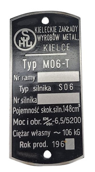 SHL  M06-T waga 106 kg tabliczka znamionowa