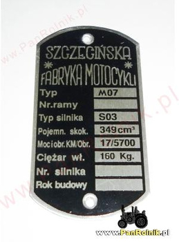 Junak M07 56-59&amp;#039; tabliczka znamionowa