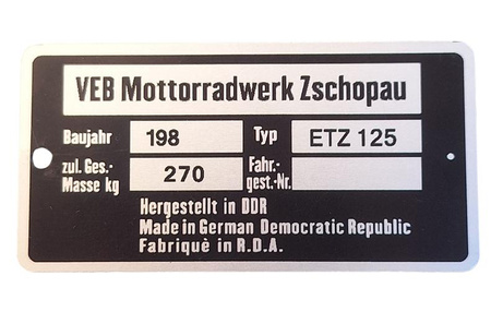 MZ ETZ 125 tabliczka znamionowa