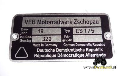 MZ ES 175 tabliczka znamionowa