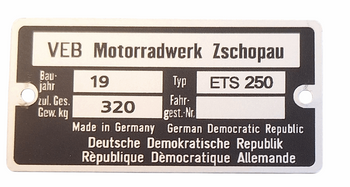 MZ ETS 250 tabliczka znamionowa