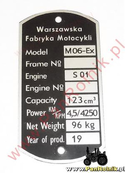 WFM M06 Ex wersja eksportowa tabliczka znamionowa