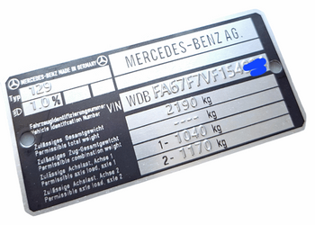 Mercedes W129 SL R 129 tabliczka znamiomnowa tłoczona