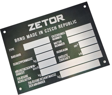 Zetor tabliczka znamionowa nowszy typ