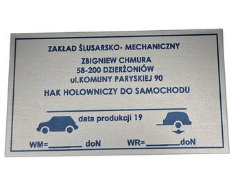 Syrena hak holowniczy- tabliczka znamionowa