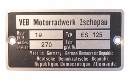 MZ ES 125 tabliczka znamionowa