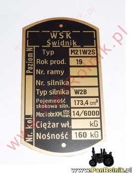 WSK 175 M21W2S1 Dudek Sport (silnik W2B) tabliczka znamionowa