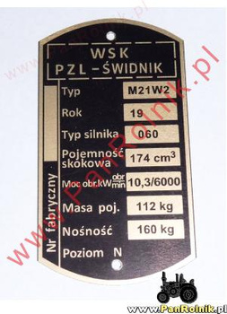 WSK 175 M21W2 tabliczka znamionowa od 1978 (175 cm, silnik 060)