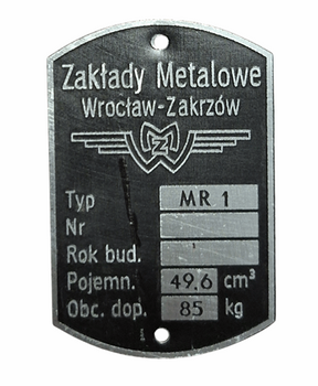 Ryś MR1 85 kg tabliczka znamionowa