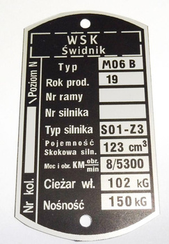 WSK M06B1, M 06 B1 Świdnik tabliczka znamionowa (silnik S01-Z3) 1968