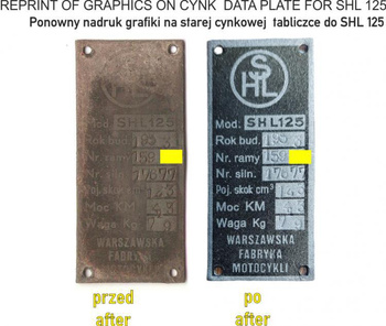 SHL M04 M 04 125 nadruk grafiki na starą tabliczkę znamionową renowacja