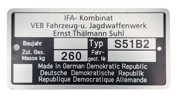 Simson S 51 B2 tabliczka znamionowa