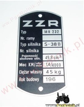 Komar MR 232 (silnik S-38B)  tabliczka znamionowa