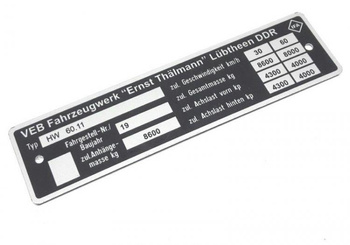 Ifa HW 60.11 przyczepa tabliczka znamionowa 8600 kg