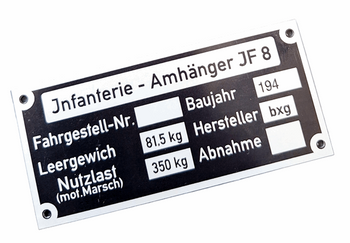 Zundapp tabliczka znamionowa wózek amunicyjny JF8
