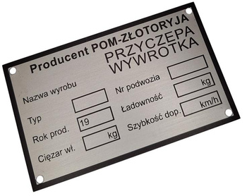 POM Złotoryja przyczepa wywrotka tabliczka znamionowa