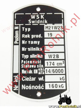 WSK 175 M21W2S tabliczka znamionowa (silnik W2B) Świdnik