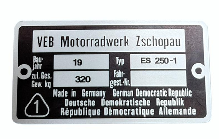 MZ ES 250-1 tabliczka znamionowa