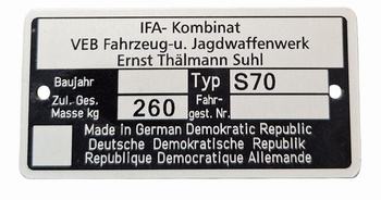 Simson S70 S 70 tabliczka znamionowa