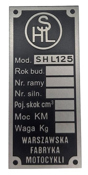SHL 125 M04 tabliczka znamionowa (wersja warszawska)
