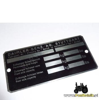 Mercedes pusta tabliczka znamionowa