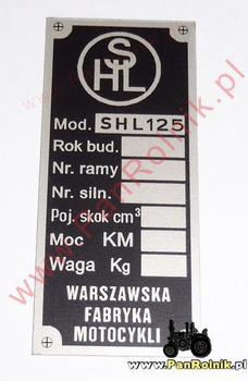 SHL 125 M04 tabliczka znamionowa (wersja warszawska)