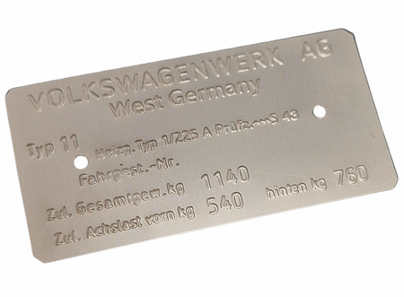 Volkswagen Garbus Typ 11 DMC 1140 kg tabliczka znamionowa