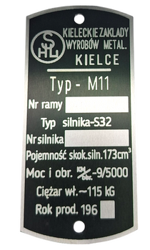 SHL M11 tabliczka znamionowa (silnik S32) waga 115 kg nr. 5