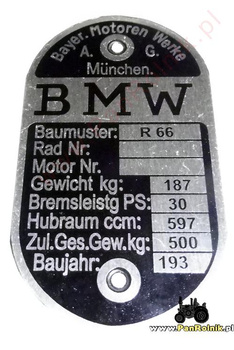 BMW R66 R 66 tabliczka znamionowa