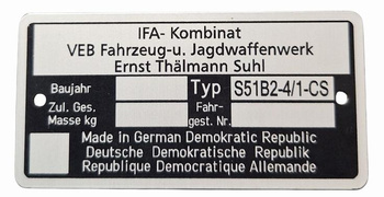 Simson S51B2-4/1-CS tabliczka znamionowa
