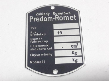 Predom-Romet Romer 1974-1991 tabliczka znamionowa + nr ramy