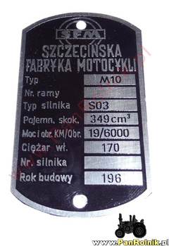 Junak M10 1965 tabliczka znamionowa