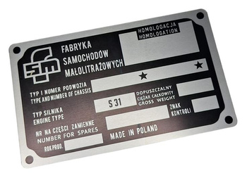 Syrena FSM 105 L/ R20/ BOSTO (1975-1983) pusta tabliczka znamionowa