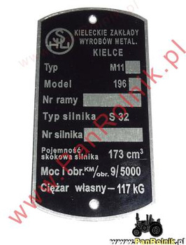 SHL M11 (typ silnika S32) tabliczka znamionowa nr.2