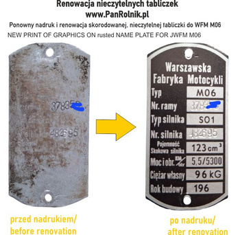 WFM M06  nadruk renowacja regeneracja tabliczki znamionowej