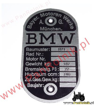 BMW R71 motocykl tabliczka znamionowa