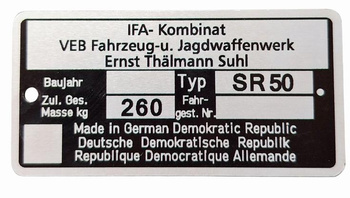 Simson SR50 SR 50 tabliczka znamionowa