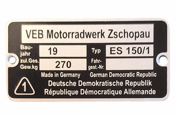 MZ ES 150/1 tabliczka znamionowa
